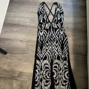 Elegant Black and Silver Evening Dress